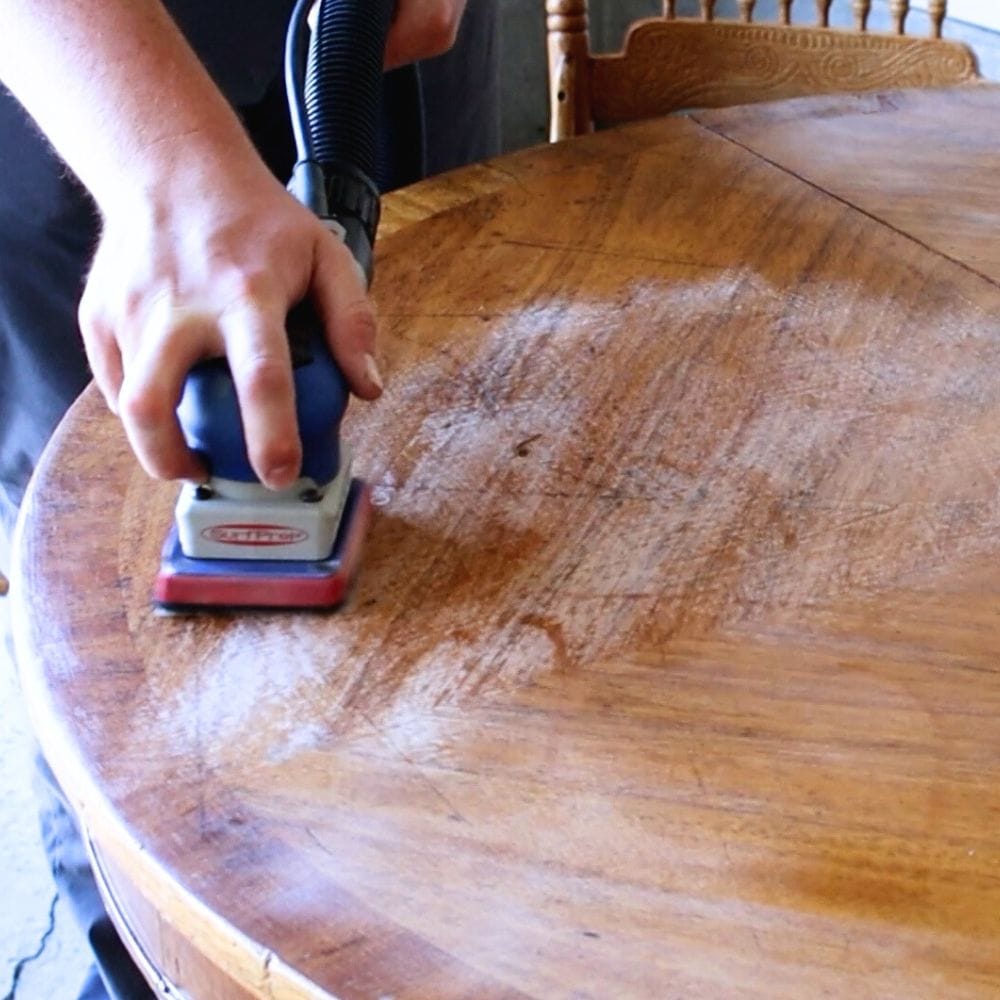 photo of scuff sanding furniture before painting