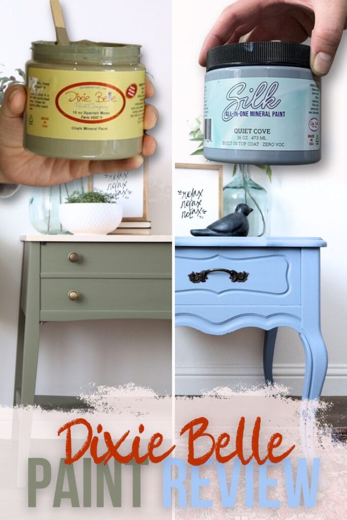 photos of dixie belle paints and painted furniture with text overlay