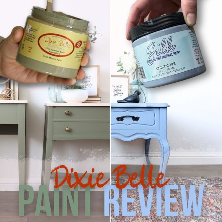 photos of dixie belle paints and painted furniture with text overlay