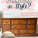 Text on image asking if two-toned furniture is stylish, with a dresser labeled before and a blurred after inset.