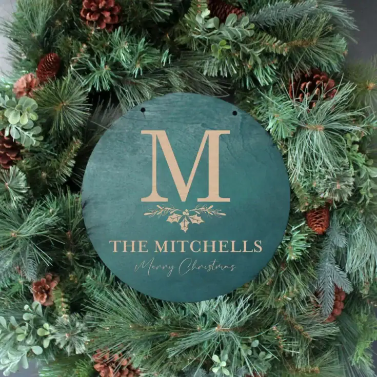 Image for Personalized Christmas Wreath Wood Sign
