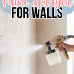 A hand uses a paint sprayer on a wall with text above reading Best Paint Sprayer for Walls.
