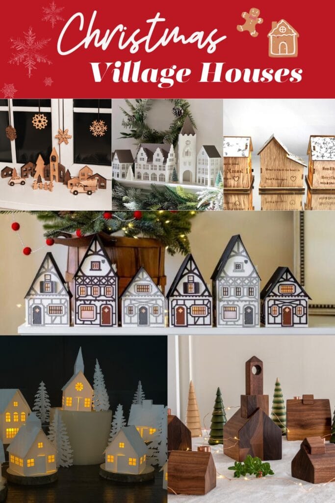 Christmas Village Houses with text overlay
