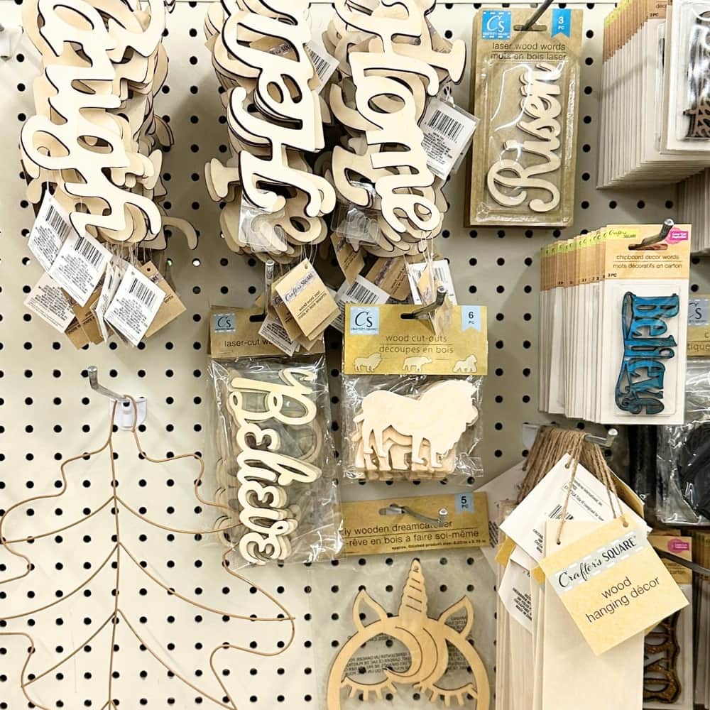 Christmas decorations on a shelf at Dollar Tree