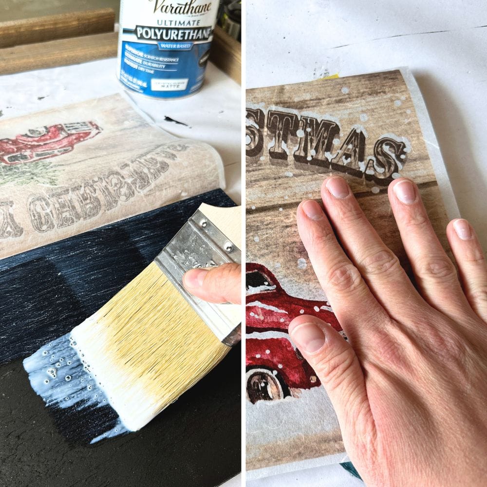 applying polyurethane to stick decoupage rice paper and wood together