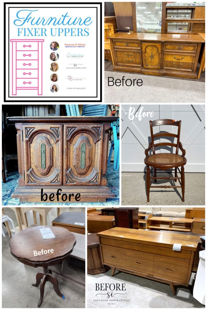 collage photo of furniture before makeovers