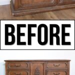 Two images of a wooden dresser; the word BEFORE separates the close-up and full dresser views.