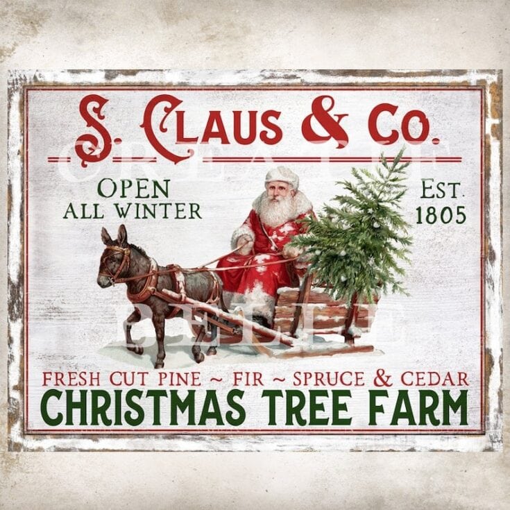 Vintage Santa Christmas Tree Farm Sign