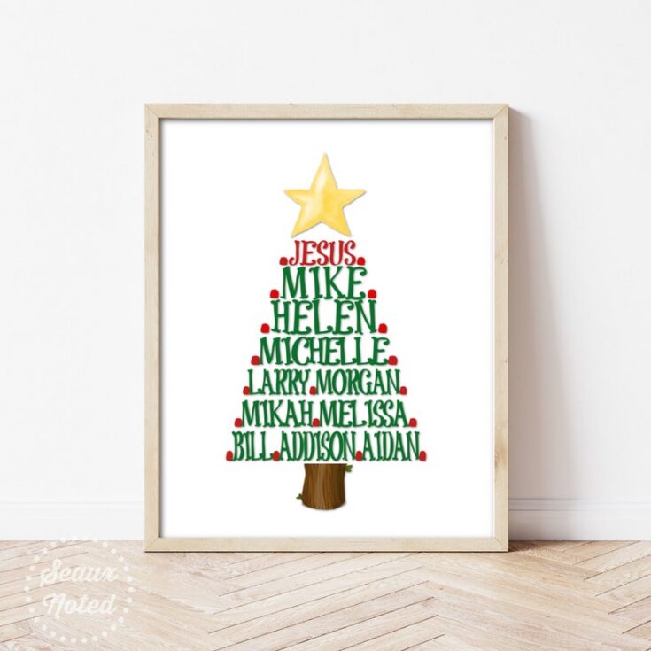 Personalized Christmas Tree Family Name Print