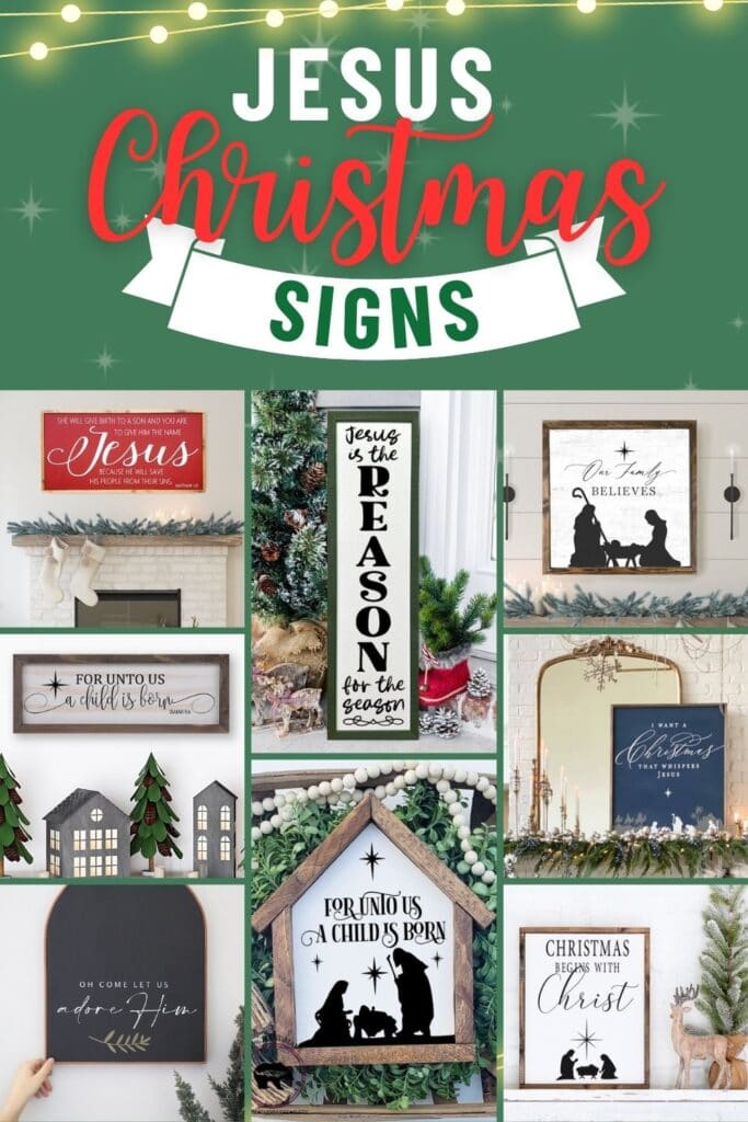 photo collage of Jesus Christmas Signs with text overlay