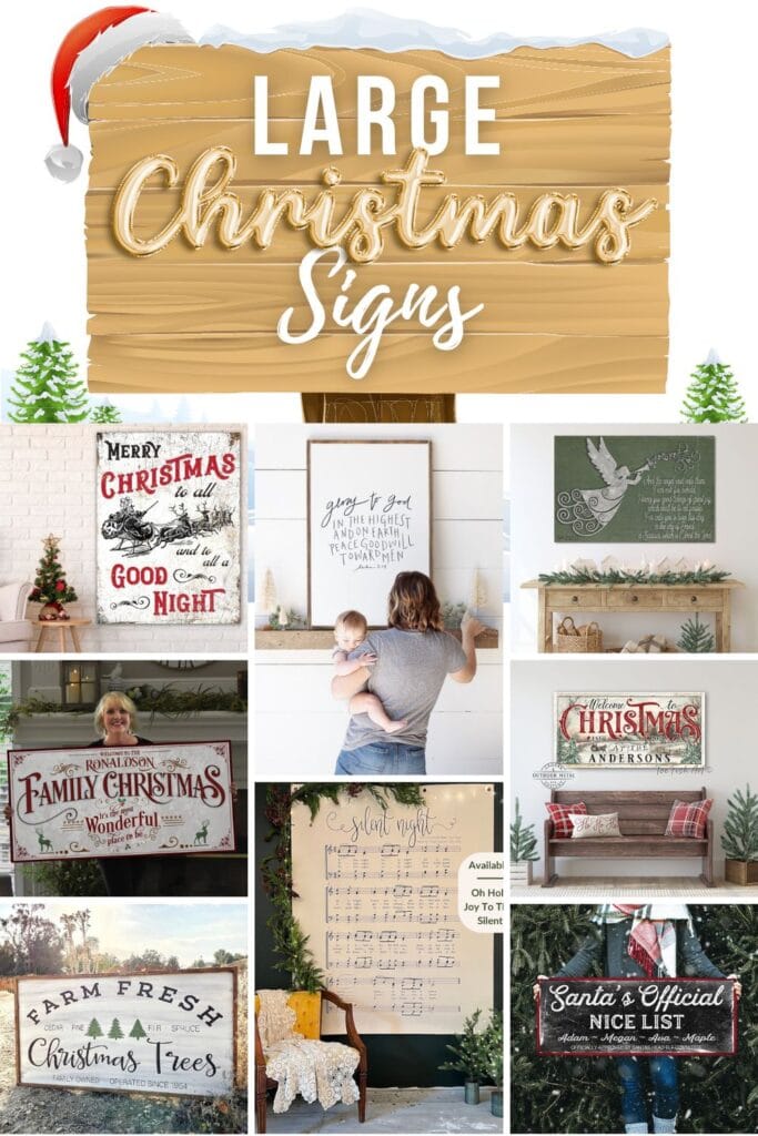 photo collage of large Christmas signs with text overlay