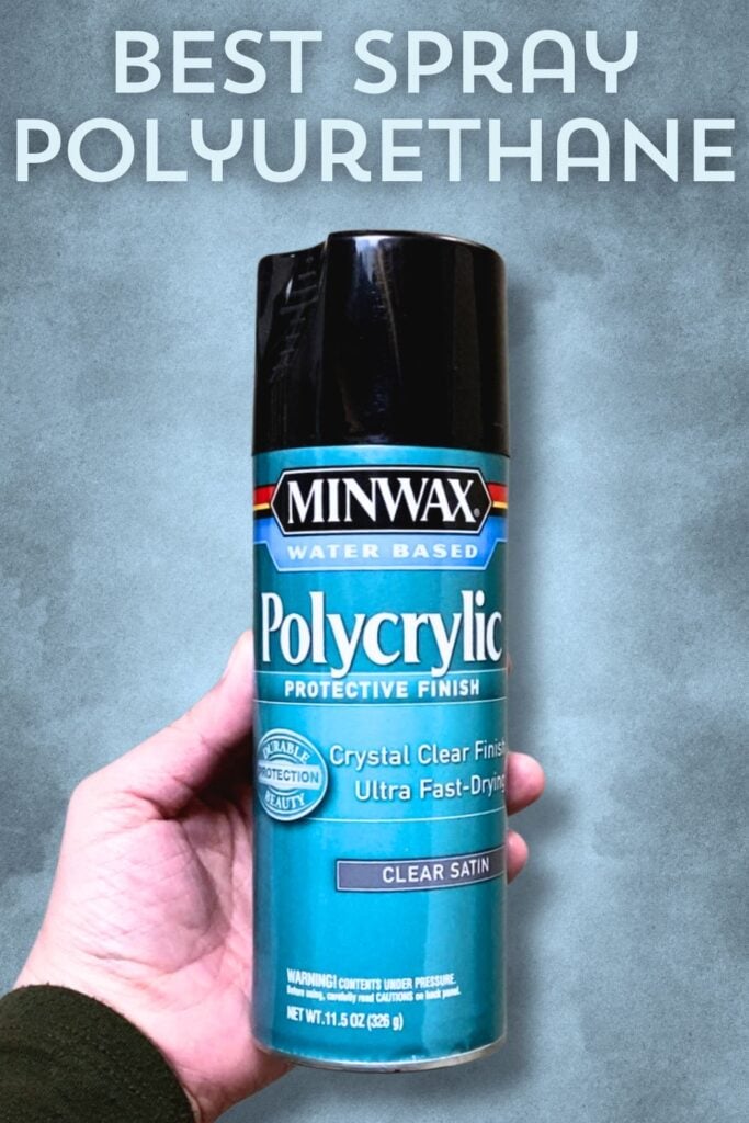 photo of Minwax polycrylic in clear satin with text overlay