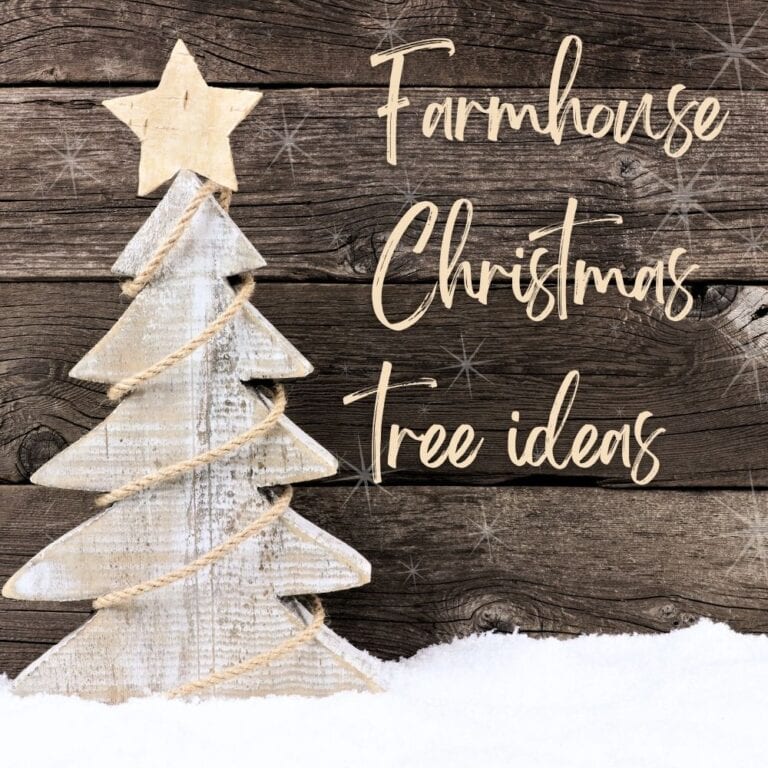 photo of a farmhouse Christmas tree with text overlay