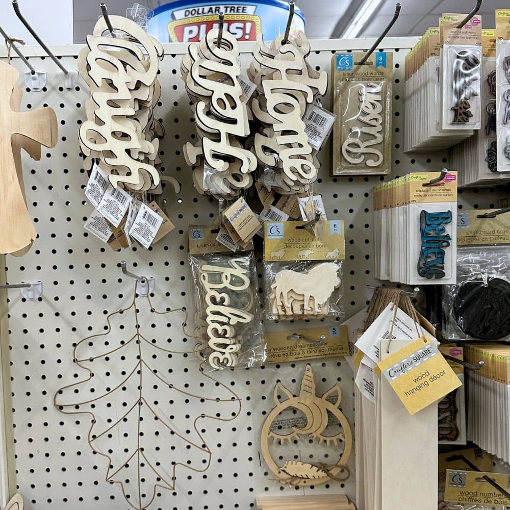 photo of different laser cut wooden words