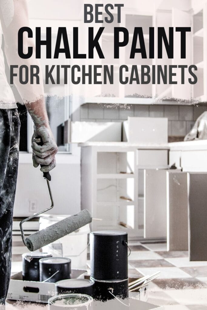 photo of painting kitchen cabinets with text overlay