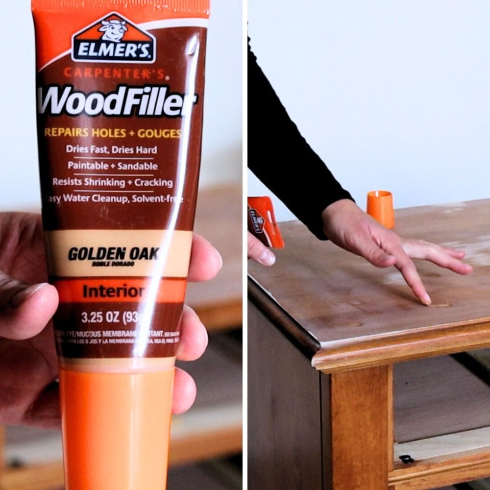 Photo of applying wood filler to damaged surface