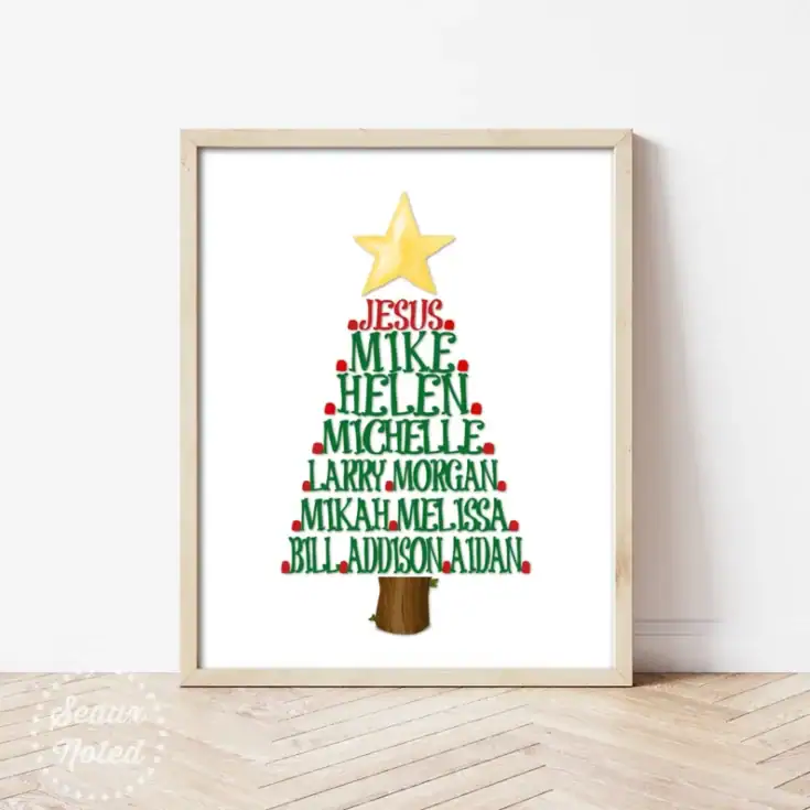 christmas tree family name print