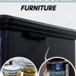 painting the side of a dresser with a roller and paint shown