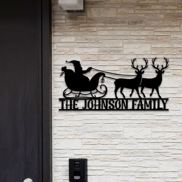 Image for Personalized Santa Claus with Reindeer Metal Sign Wall Art