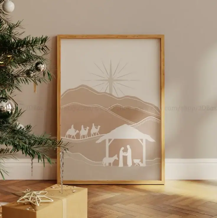 Image for Christian Christmas Wall Decor Boho Nativity Scene