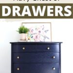 Navy blue chest of drawers with gold knobs