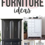 Four painted armoires in black and white, with text: Painted Armoire Furniture Ideas.