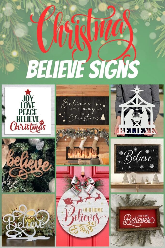 photo collage of Christmas believe signs with text overlay