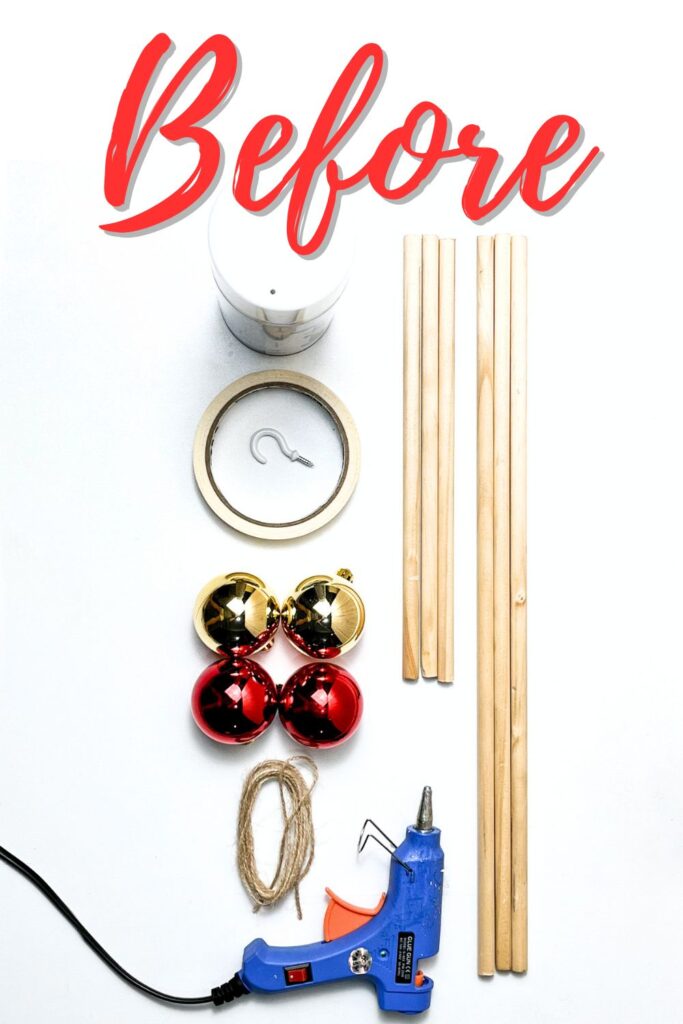 photo of materials to use for creating Dowel Christmas Tree