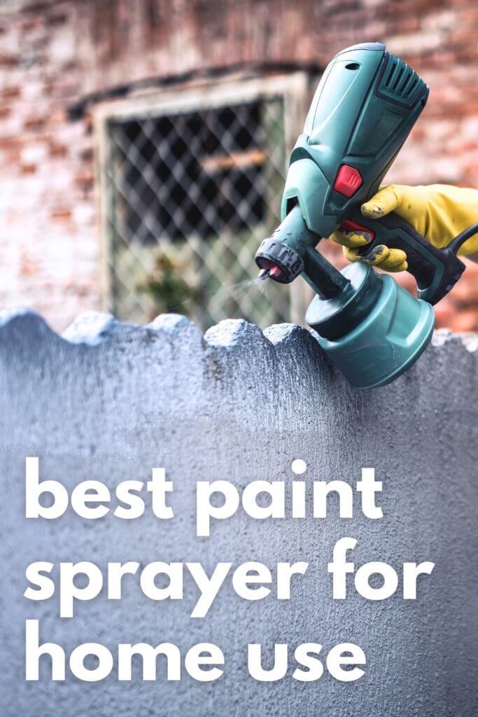spraying paint onto wall using a paint sprayer with text overlay