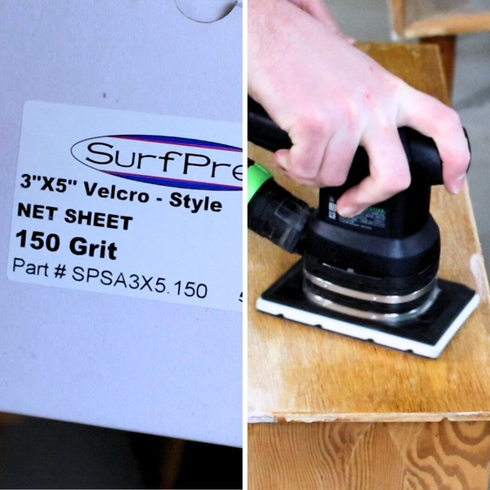Photo of sanding furniture with 150 grit sandpaper