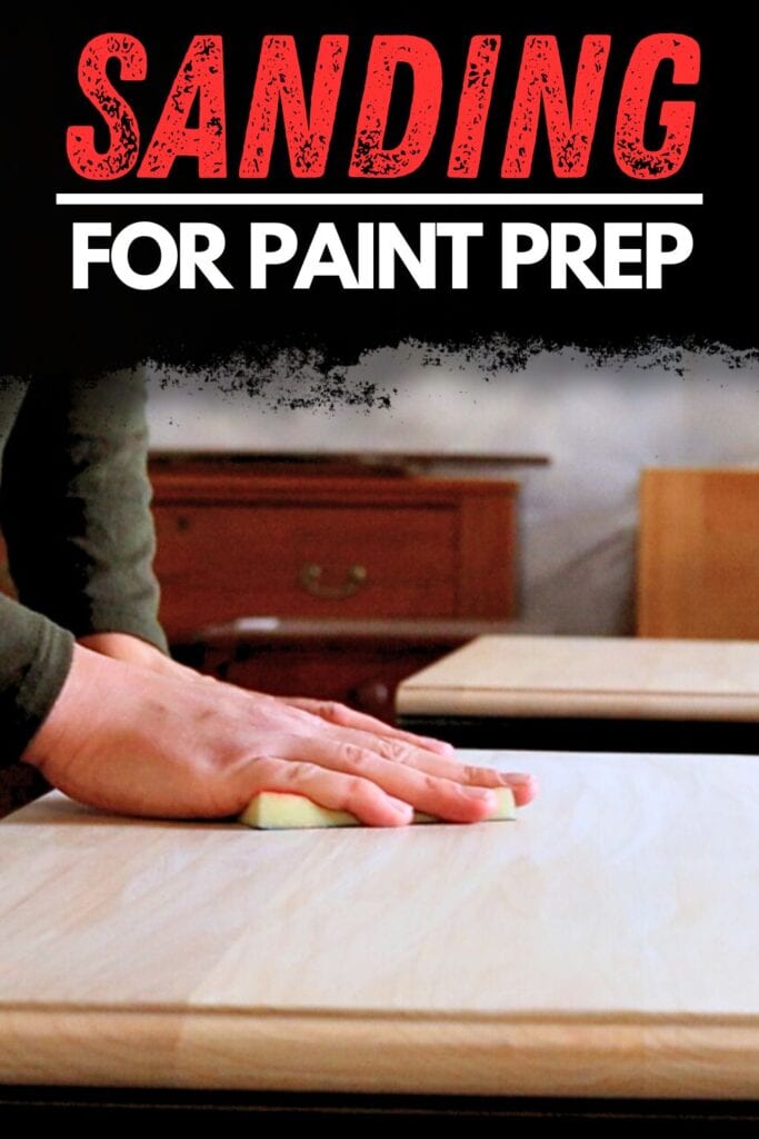 Photo of sanding furniture with text overlay