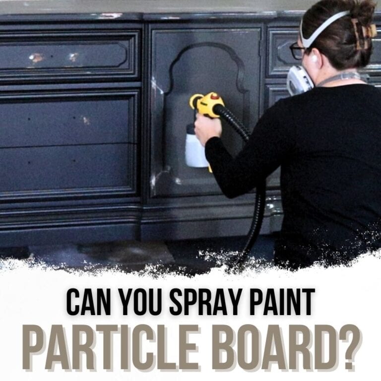 Photo painting particle board using a paint sprayer with text overlay