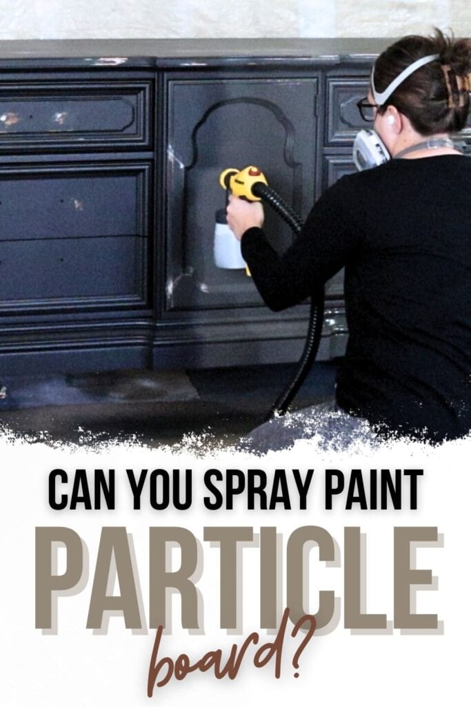 Photo of painting particle board using a paint sprayer with text overlay?