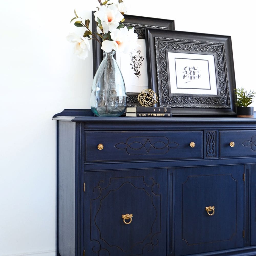 close-up photo of Antique Sideboard Buffet after the makeover