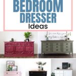 Collage of five bedroom dressers in different colors under text that reads 30+ Bedroom Dresser Ideas.