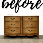 A vintage wooden dresser with six drawers, labeled before in large script above it.