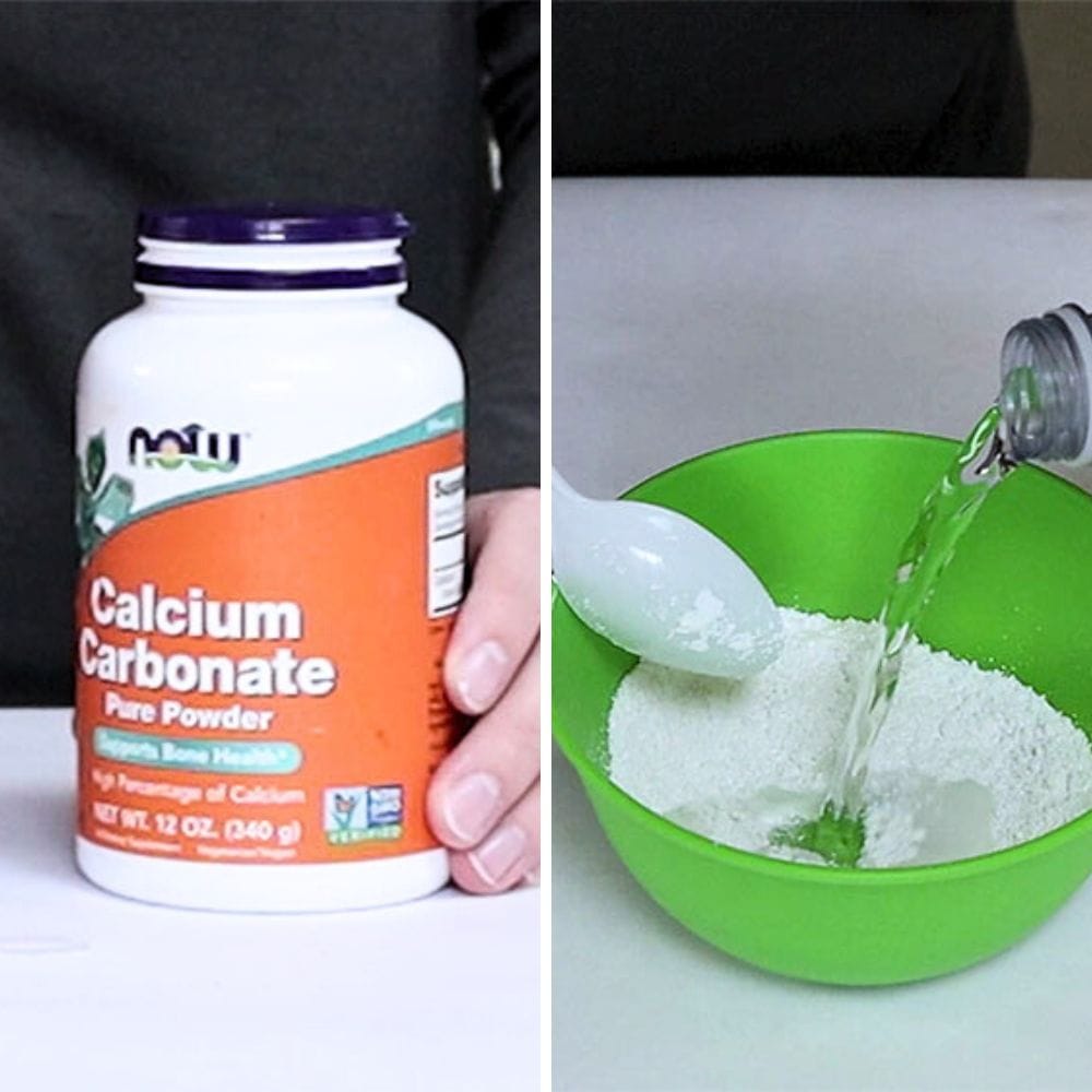 mixing calcium carbonate powder with water to make chalk paint