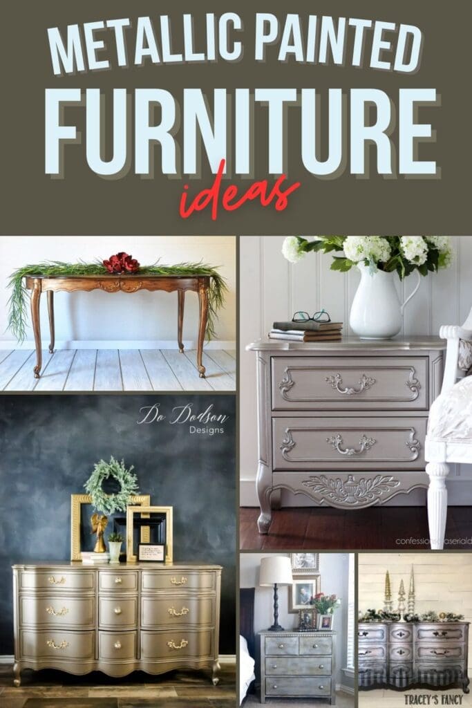 photo collage of metallic painted furniture with text overlay