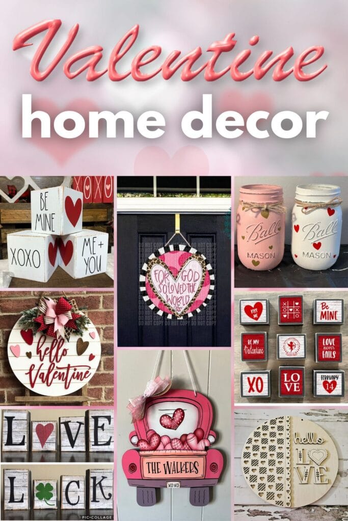 photo collage of valentine home decorations with text overlay