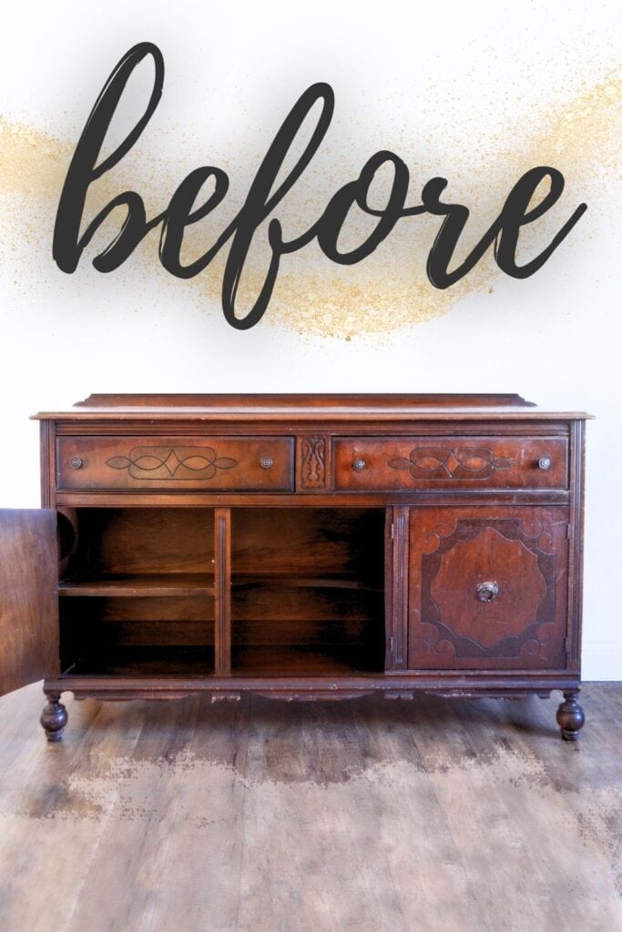 photo of Antique Sideboard Buffet before the makeover