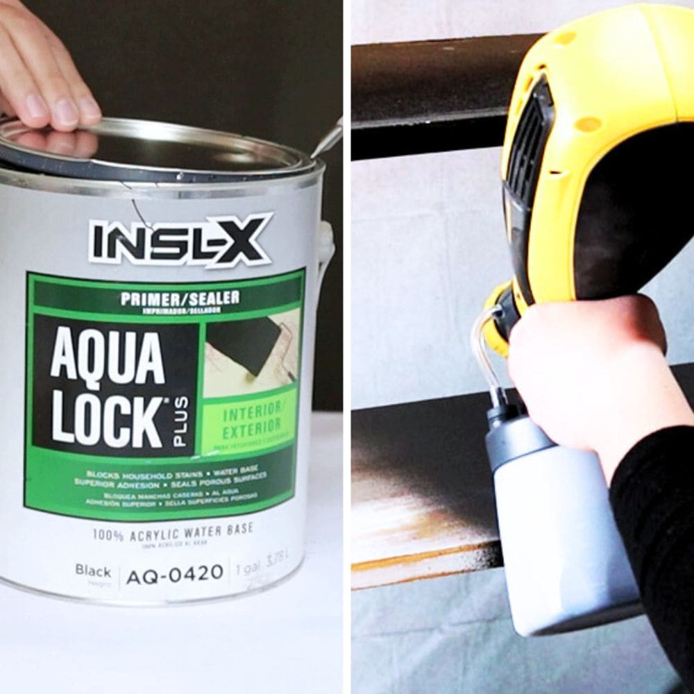photo of applying Aqua lock primer in Black with a Wagner paint srayer