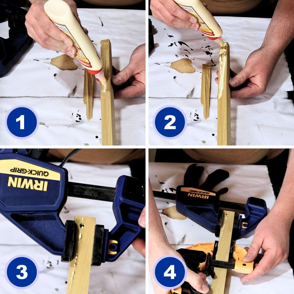 photo of applying titebond wood glue to repair broken drawer track