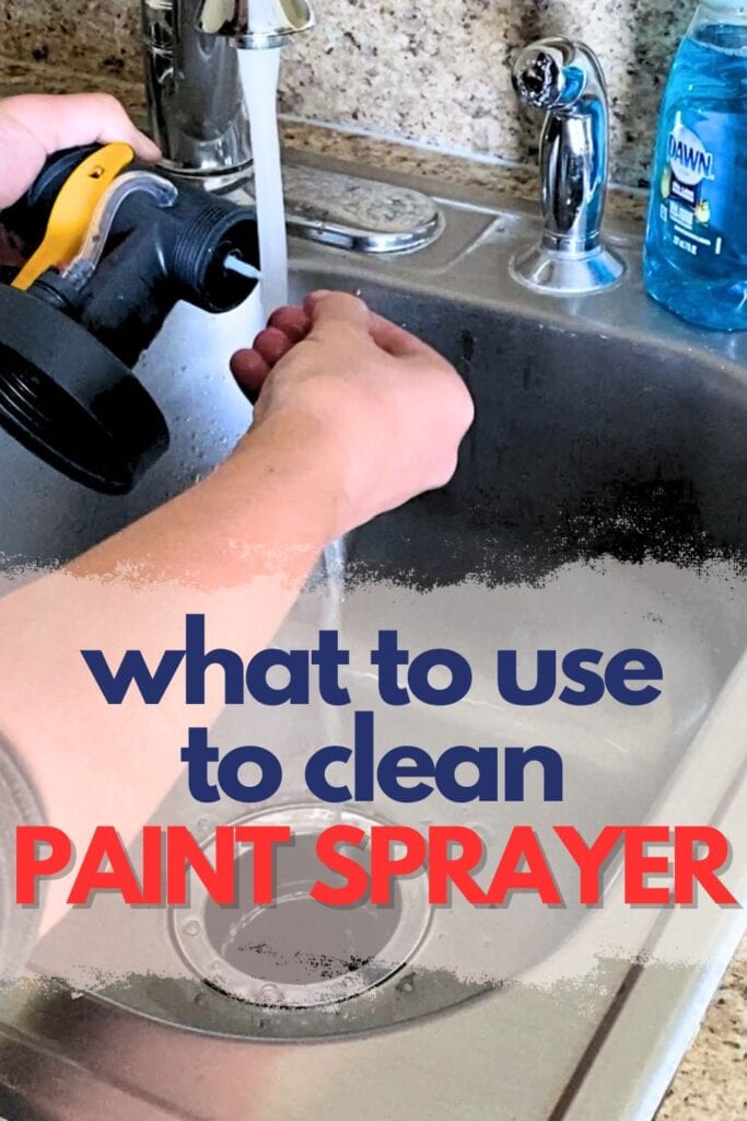photo of cleaning paint sprayer with text overlay.