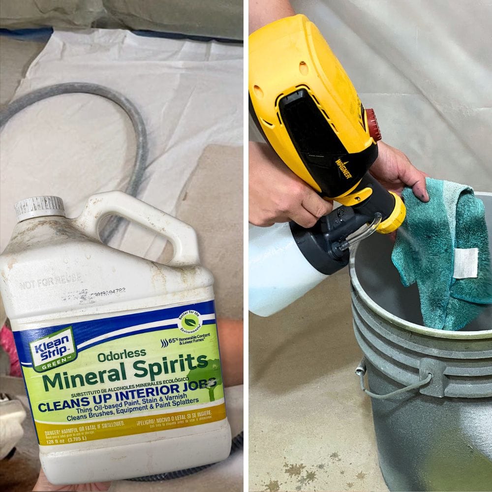 photo of mineral spirits to clean paint sprayer from oil-based paint