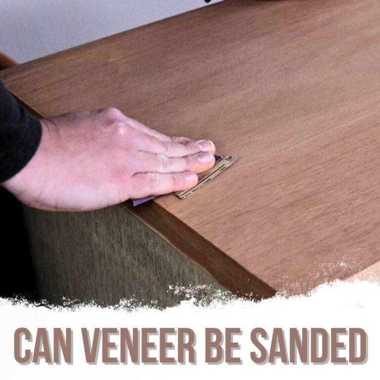 photo of sanding veneer with text overlay