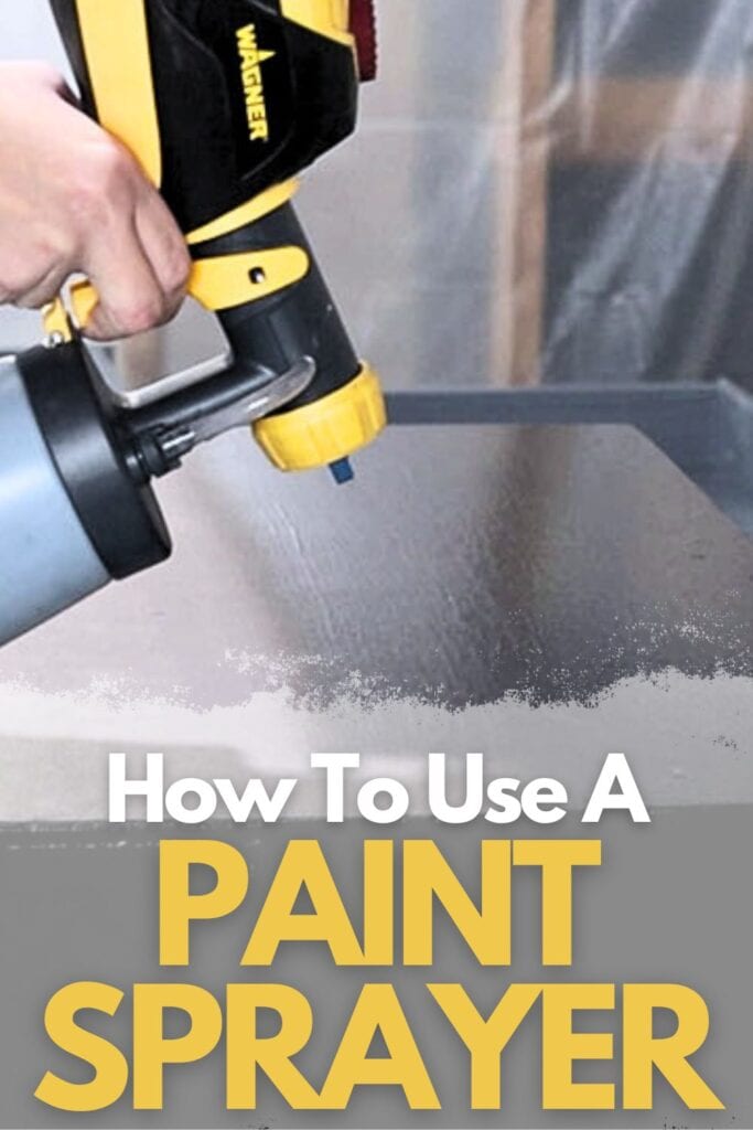 photo of spraying paint using a paint sprayer with text overlay
