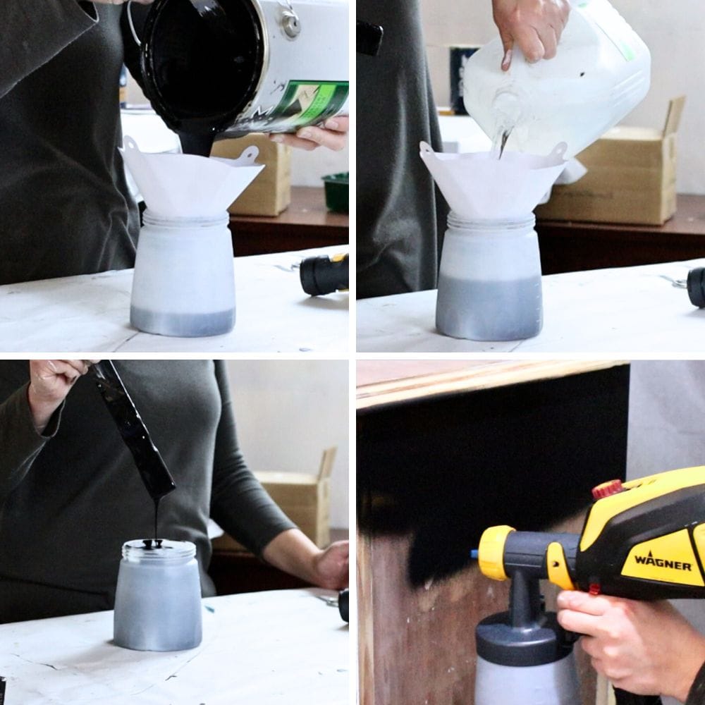 photo of thinning and painting aqua lock primer onto furniture using wagner paint sprayer