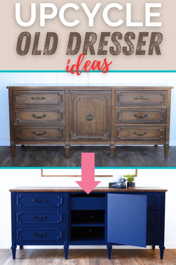 photo of upcycled furniture with text overlay