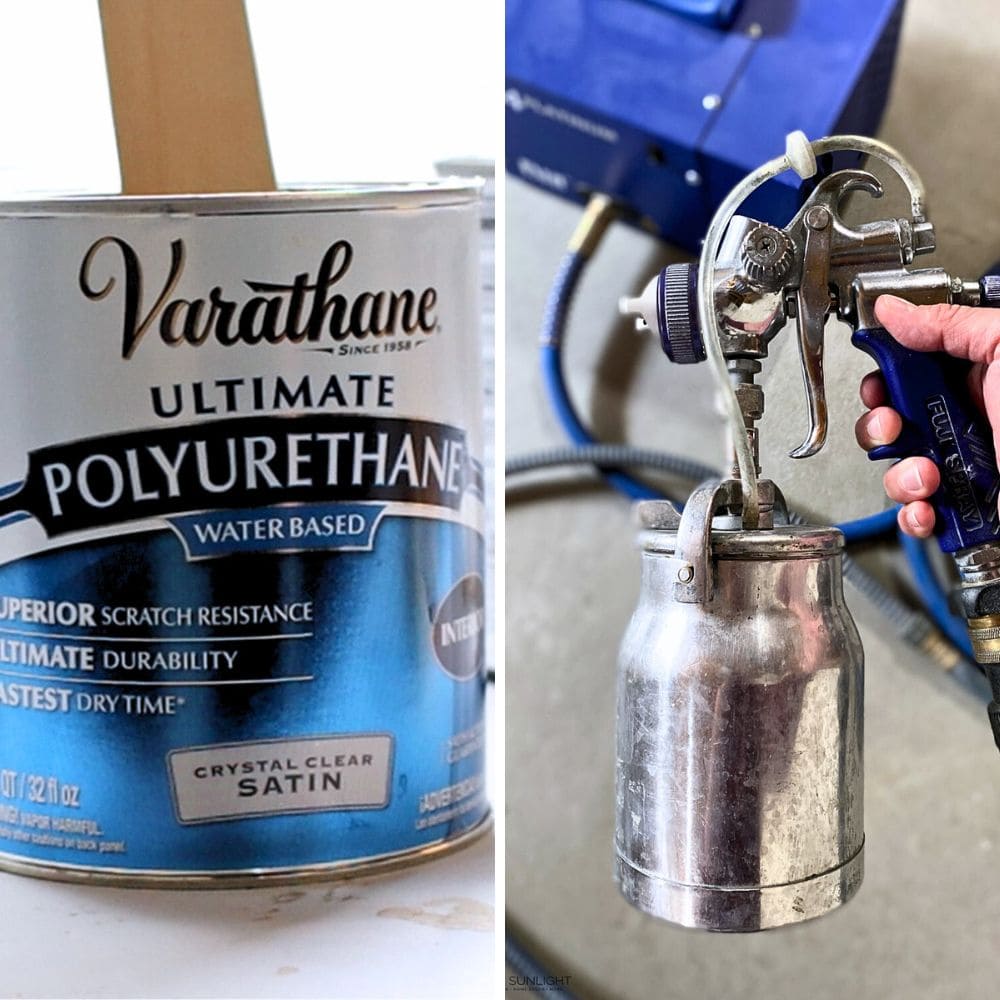 photo of using Varathane water-based polyurethane and paint sprayer to seal paint
