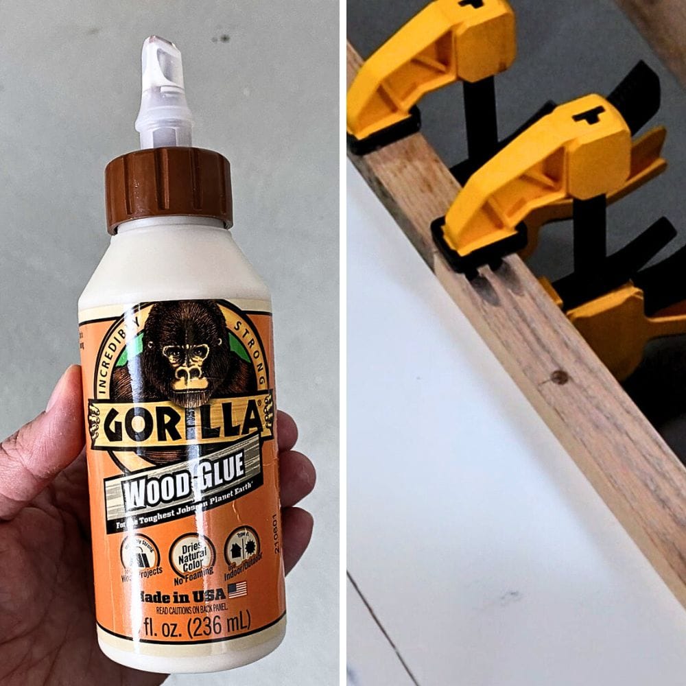 photo of using wood glue and clamps to repair furniture 